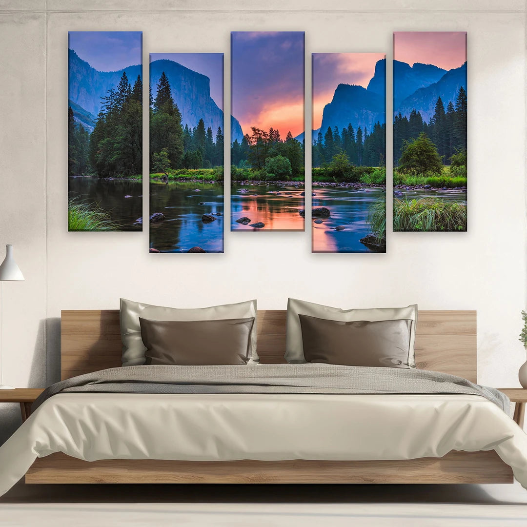 5 Piece Equal Size Staggered Canvas Wall Art