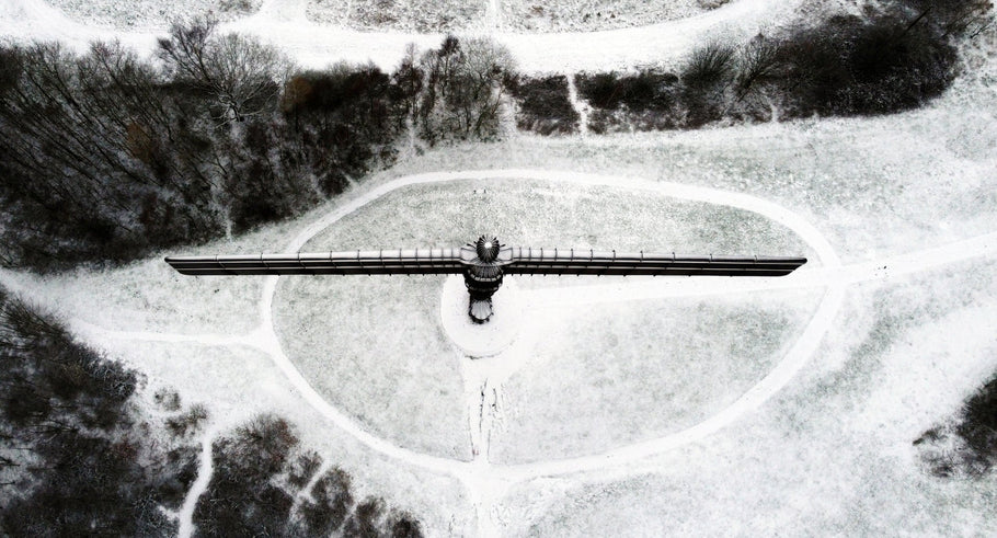 The Angel of the North sculpture has been dusted with snow