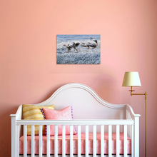 Load image into Gallery viewer, Gray Geese Approach Winter Meadow Frost Snow Split Canvas Prints
