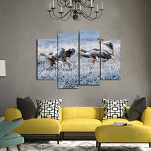 Load image into Gallery viewer, Gray Geese Approach Winter Meadow Frost Snow Split Canvas Prints
