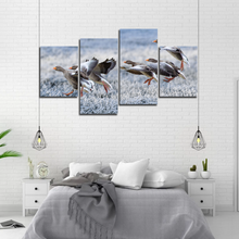 Load image into Gallery viewer, Gray Geese Approach Winter Meadow Frost Snow Split Canvas Prints
