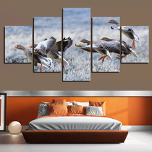 Load image into Gallery viewer, Gray Geese Approach Winter Meadow Frost Snow Split Canvas Prints

